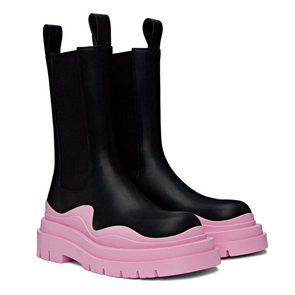 Bottega Veneta Shoes - Bottega Veneta Women's Black & Pink Platform Chelsea Boots Size 36.5 MSRP $1,450